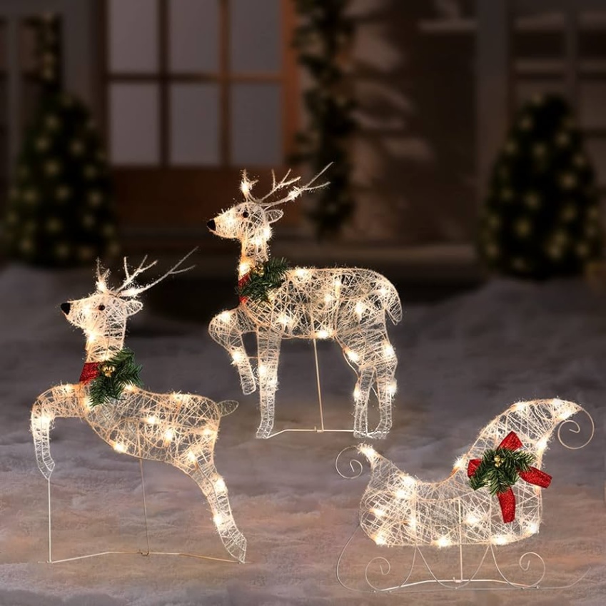 christmas deer decoration Niche Utama Home SUNNYPARK Set of  Outdoor Deer Christmas Decorations Light Up, 2 inch  Pre-Lit  Lights for Santa Sleigh and Reindeer Decor with Stakes Outside  for